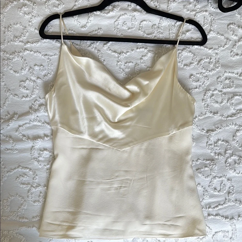 Elegant Cream Satin Cowl Neck Top - Picture 2 of 5
